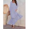 imageZESICA Womens 2025 Boho Long Sleeve Square Neck Smocked High Waist Flowy A Line Lace Trim Maxi DressDusty Taro