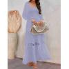 imageZESICA Womens 2025 Boho Long Sleeve Square Neck Smocked High Waist Flowy A Line Lace Trim Maxi DressDusty Taro
