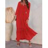 imageZESICA Womens 2025 Boho Long Sleeve Square Neck Smocked High Waist Flowy A Line Lace Trim Maxi DressFire Red
