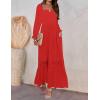 imageZESICA Womens 2025 Boho Long Sleeve Square Neck Smocked High Waist Flowy A Line Lace Trim Maxi DressFire Red