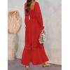 imageZESICA Womens 2025 Boho Long Sleeve Square Neck Smocked High Waist Flowy A Line Lace Trim Maxi DressFire Red