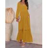 imageZESICA Womens 2025 Boho Long Sleeve Square Neck Smocked High Waist Flowy A Line Lace Trim Maxi DressGinger