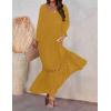 imageZESICA Womens 2025 Boho Long Sleeve Square Neck Smocked High Waist Flowy A Line Lace Trim Maxi DressGinger