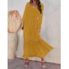 imageZESICA Womens 2025 Boho Long Sleeve Square Neck Smocked High Waist Flowy A Line Lace Trim Maxi DressGinger