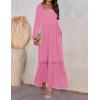 imageZESICA Womens 2025 Boho Long Sleeve Square Neck Smocked High Waist Flowy A Line Lace Trim Maxi DressHot Pink