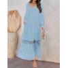 imageZESICA Womens 2025 Boho Long Sleeve Square Neck Smocked High Waist Flowy A Line Lace Trim Maxi DressLight Blue