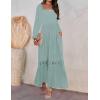 imageZESICA Womens 2025 Boho Long Sleeve Square Neck Smocked High Waist Flowy A Line Lace Trim Maxi DressLight Green