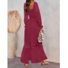 imageZESICA Womens 2025 Boho Long Sleeve Square Neck Smocked High Waist Flowy A Line Lace Trim Maxi DressPlum