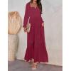 imageZESICA Womens 2025 Boho Long Sleeve Square Neck Smocked High Waist Flowy A Line Lace Trim Maxi DressPlum
