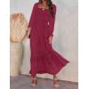 imageZESICA Womens 2025 Boho Long Sleeve Square Neck Smocked High Waist Flowy A Line Lace Trim Maxi DressPlum