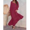 imageZESICA Womens 2025 Boho Long Sleeve Square Neck Smocked High Waist Flowy A Line Lace Trim Maxi DressPlum