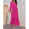 imageZESICA Womens 2025 Boho Long Sleeve Square Neck Smocked High Waist Flowy A Line Lace Trim Maxi DressRose