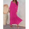 imageZESICA Womens 2025 Boho Long Sleeve Square Neck Smocked High Waist Flowy A Line Lace Trim Maxi DressRose