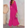 imageZESICA Womens 2025 Boho Long Sleeve Square Neck Smocked High Waist Flowy A Line Lace Trim Maxi DressRose