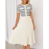 imageZESICA Womens 2025 Casual Striped Midi Dress Crewneck Short Sleeve Button Ribbed Knit Swing Pleated A Line DressesBeige