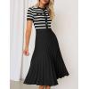 imageZESICA Womens 2025 Casual Striped Midi Dress Crewneck Short Sleeve Button Ribbed Knit Swing Pleated A Line DressesBlack
