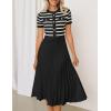 imageZESICA Womens 2025 Casual Striped Midi Dress Crewneck Short Sleeve Button Ribbed Knit Swing Pleated A Line DressesBlack