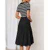 imageZESICA Womens 2025 Casual Striped Midi Dress Crewneck Short Sleeve Button Ribbed Knit Swing Pleated A Line DressesBlack