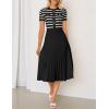 imageZESICA Womens 2025 Casual Striped Midi Dress Crewneck Short Sleeve Button Ribbed Knit Swing Pleated A Line DressesBlack