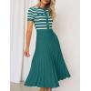 imageZESICA Womens 2025 Casual Striped Midi Dress Crewneck Short Sleeve Button Ribbed Knit Swing Pleated A Line DressesDarkgreen