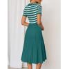 imageZESICA Womens 2025 Casual Striped Midi Dress Crewneck Short Sleeve Button Ribbed Knit Swing Pleated A Line DressesDarkgreen