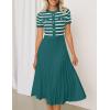imageZESICA Womens 2025 Casual Striped Midi Dress Crewneck Short Sleeve Button Ribbed Knit Swing Pleated A Line DressesDarkgreen