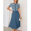 imageZESICA Womens 2025 Casual Striped Midi Dress Crewneck Short Sleeve Button Ribbed Knit Swing Pleated A Line DressesDusty Blue
