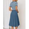imageZESICA Womens 2025 Casual Striped Midi Dress Crewneck Short Sleeve Button Ribbed Knit Swing Pleated A Line DressesDusty Blue