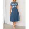 imageZESICA Womens 2025 Casual Striped Midi Dress Crewneck Short Sleeve Button Ribbed Knit Swing Pleated A Line DressesDusty Blue