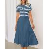 imageZESICA Womens 2025 Casual Striped Midi Dress Crewneck Short Sleeve Button Ribbed Knit Swing Pleated A Line DressesDusty Blue