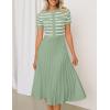 imageZESICA Womens 2025 Casual Striped Midi Dress Crewneck Short Sleeve Button Ribbed Knit Swing Pleated A Line DressesLight Green