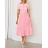 imageZESICA Womens 2025 Casual Striped Midi Dress Crewneck Short Sleeve Button Ribbed Knit Swing Pleated A Line DressesPink