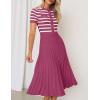 imageZESICA Womens 2025 Casual Striped Midi Dress Crewneck Short Sleeve Button Ribbed Knit Swing Pleated A Line DressesPlum