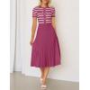 imageZESICA Womens 2025 Casual Striped Midi Dress Crewneck Short Sleeve Button Ribbed Knit Swing Pleated A Line DressesPlum