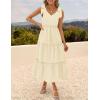 imageZESICA Womens 2025 Summer Boho Casual V Neck Sleeveless Midi Dresses Tie Shoulder Flowy Tiered A Line Beach Long SundressApricot