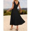 imageZESICA Womens 2025 Summer Boho Casual V Neck Sleeveless Midi Dresses Tie Shoulder Flowy Tiered A Line Beach Long SundressBlack