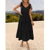imageZESICA Womens 2025 Summer Boho Casual V Neck Sleeveless Midi Dresses Tie Shoulder Flowy Tiered A Line Beach Long SundressBlack