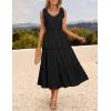 imageZESICA Womens 2025 Summer Boho Casual V Neck Sleeveless Midi Dresses Tie Shoulder Flowy Tiered A Line Beach Long SundressBlack