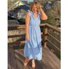 imageZESICA Womens 2025 Summer Boho Casual V Neck Sleeveless Midi Dresses Tie Shoulder Flowy Tiered A Line Beach Long SundressBlue