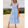 imageZESICA Womens 2025 Summer Boho Casual V Neck Sleeveless Midi Dresses Tie Shoulder Flowy Tiered A Line Beach Long SundressBlue