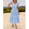 imageZESICA Womens 2025 Summer Boho Casual V Neck Sleeveless Midi Dresses Tie Shoulder Flowy Tiered A Line Beach Long SundressBlue