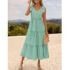 imageZESICA Womens 2025 Summer Boho Casual V Neck Sleeveless Midi Dresses Tie Shoulder Flowy Tiered A Line Beach Long SundressGreen