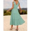 imageZESICA Womens 2025 Summer Boho Casual V Neck Sleeveless Midi Dresses Tie Shoulder Flowy Tiered A Line Beach Long SundressGreen