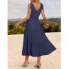 imageZESICA Womens 2025 Summer Boho Casual V Neck Sleeveless Midi Dresses Tie Shoulder Flowy Tiered A Line Beach Long SundressNavy