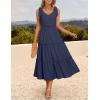 imageZESICA Womens 2025 Summer Boho Casual V Neck Sleeveless Midi Dresses Tie Shoulder Flowy Tiered A Line Beach Long SundressNavy