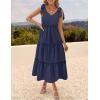 imageZESICA Womens 2025 Summer Boho Casual V Neck Sleeveless Midi Dresses Tie Shoulder Flowy Tiered A Line Beach Long SundressNavy