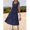 imageZESICA Womens 2025 Summer Boho Casual V Neck Sleeveless Midi Dresses Tie Shoulder Flowy Tiered A Line Beach Long SundressNavy