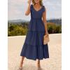 imageZESICA Womens 2025 Summer Boho Casual V Neck Sleeveless Midi Dresses Tie Shoulder Flowy Tiered A Line Beach Long SundressNavy