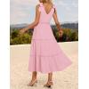 imageZESICA Womens 2025 Summer Boho Casual V Neck Sleeveless Midi Dresses Tie Shoulder Flowy Tiered A Line Beach Long SundressPink