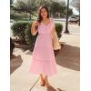 imageZESICA Womens 2025 Summer Boho Casual V Neck Sleeveless Midi Dresses Tie Shoulder Flowy Tiered A Line Beach Long SundressPink